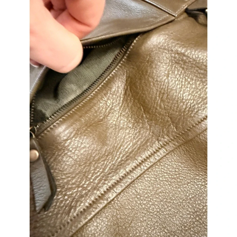 Eileen Fisher Olive Green Leather Tote Bag Hobo Handbag Brass Hardware